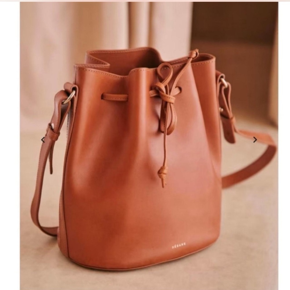NWT Sezane Bourse Farrow Bucket Bag Leather Natural Camel